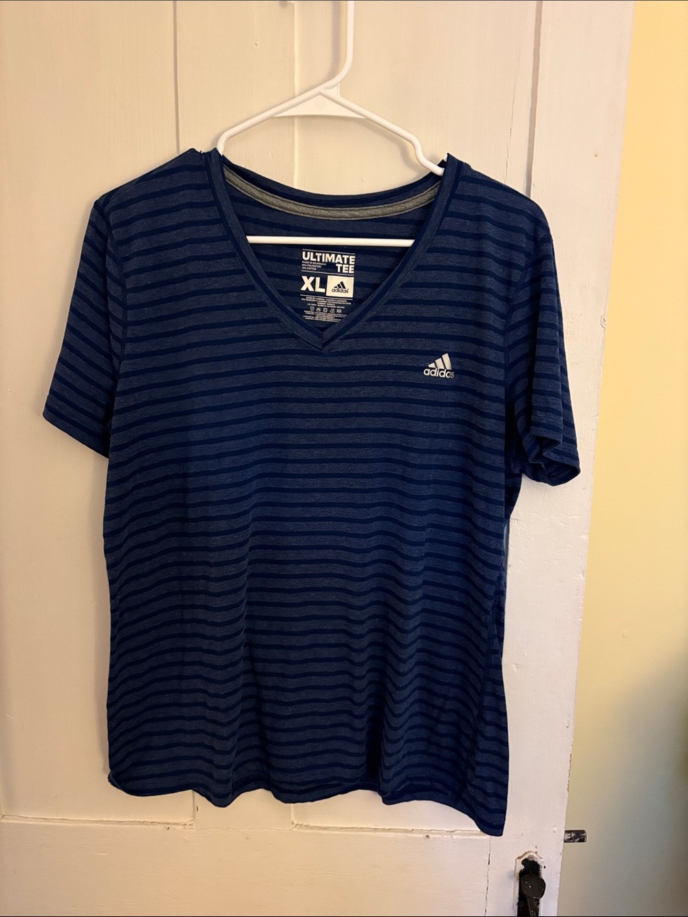 adidas Dark Blue Striped V-Neck Tee